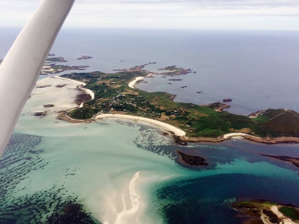 Aerial photo of the stunning Isles of Scilly taken from our Cessna 152