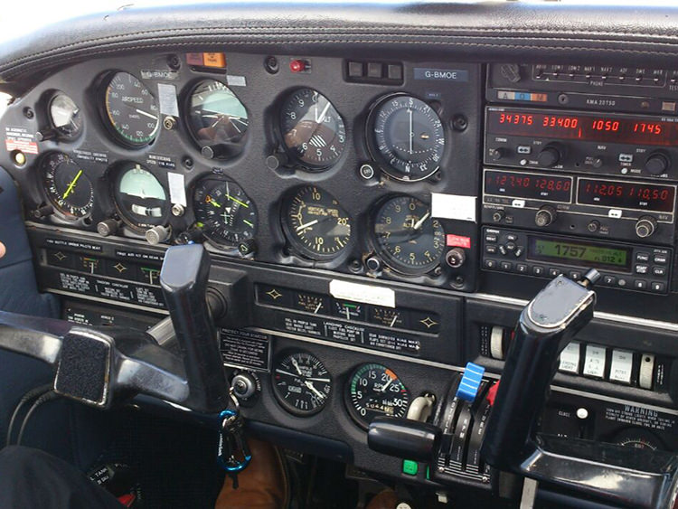 Piper PA28R Arrow Cockpit Controls, flown by an EASA CPL student